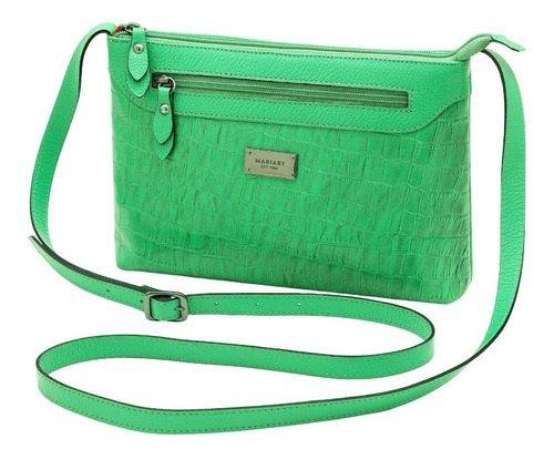 Bolsa Transversal De Couro Bovino Feminina Mariart 2193 Pop Cor Croco Green