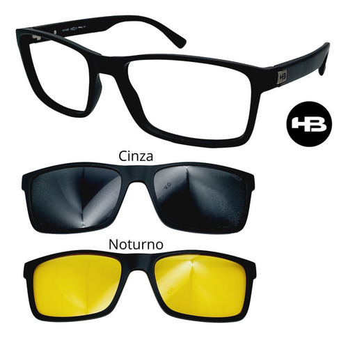 Oculos Para Rosto Largo Armação Hb 0426 Com 2 Clipons