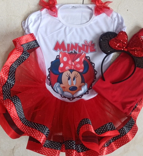 Conjunto Vestido Tutú Minnie Mouse Rojo Cumpleaños