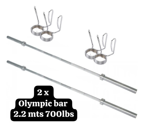 Set 2 Barras Olimpicas 2.2 Mts 700lbs Crossfit Gym Con Grips