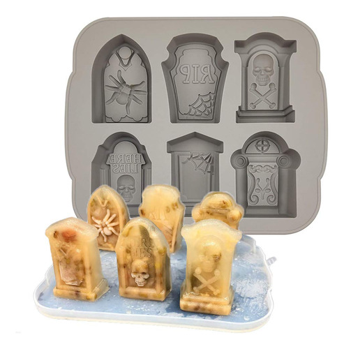 Moldes De Halloween Tombstone Bandeja De Silicona Cubit...