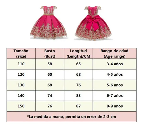 Medidas de vestido para niña de 4 años sale
