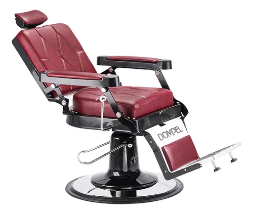 Silla de barbería Dompel Harley con respaldo reclinable con base redonda color rojo turim