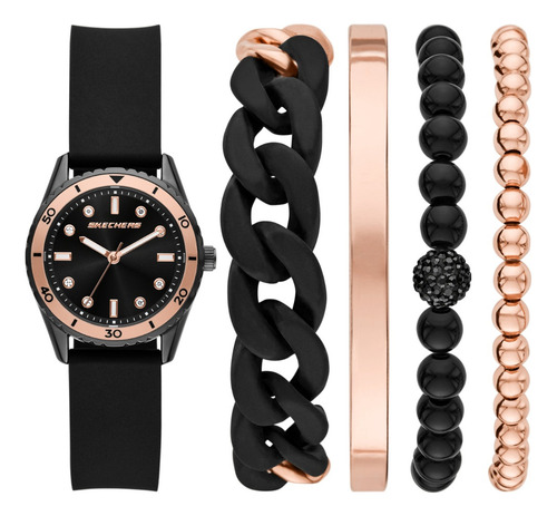 Set De Reloj Mujer Skechers Sr9113 De Silicona Negro