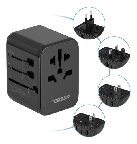 Adaptador De Enchufe De Viaje Internacional Con 4 Puertos Us