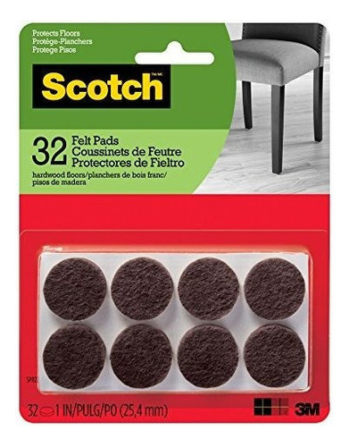 Scotch Felt Pads Round Brown 1 Inch Diametro 32 Padspack Sp8