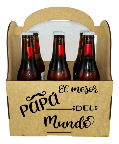 Caja Porta Six Cervezas Con Destapador Día Papá Padre Mdf