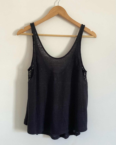 Ginebra. Blusa Lino Gris Oscuro / Negro. Talle 1 #jco29