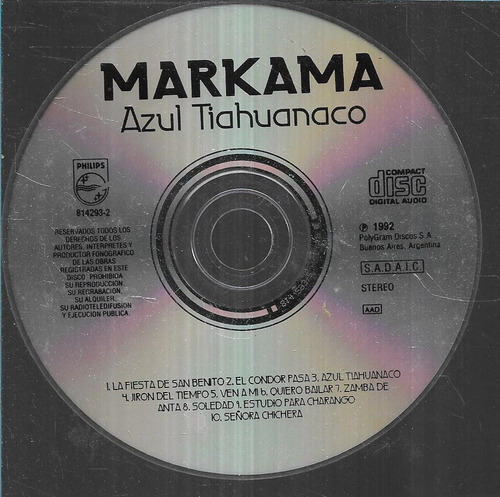 Markama Album Azul Tiahuanaco Sello Philiphs Cd S/portada 