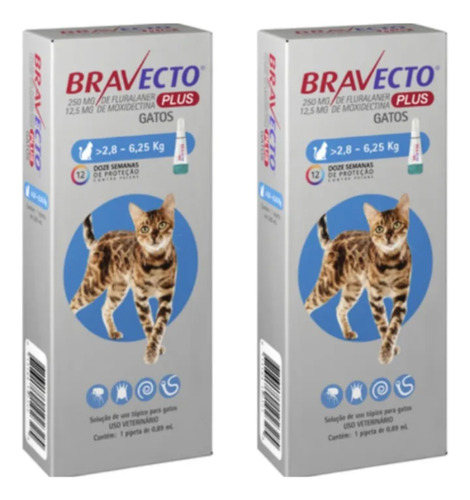 Kit 02 Bravecto 2,68kg A 6,25kg Transdermal Gato (msd) Branco