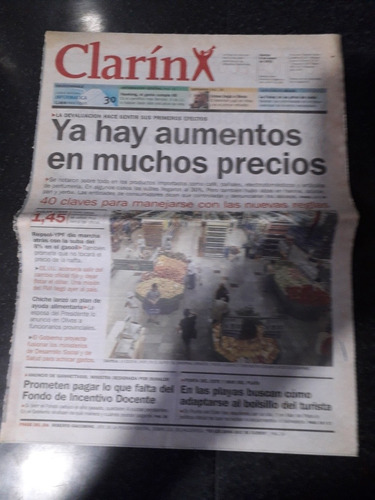 Tapa Diario Clarín 08 1 2002 Economía Corralito Inflación 