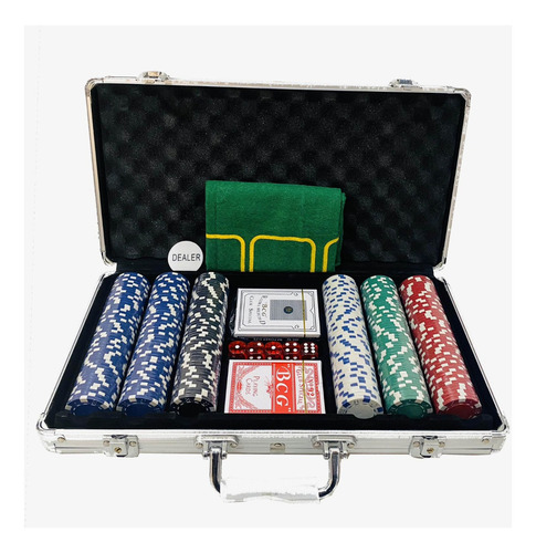 Imporiente maleta Poker 300 fichas numeradas 2 baralhos 5 dados Blind