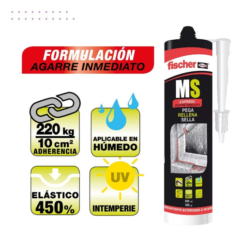 Sellador Adhesivo Poliuretano Fischer Ms Expres 290ml Blanco