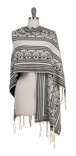 Imagen 4 de 10 de Poncho Capa Chal Largo Flecos Tejido Suave Tribal Boho Chic.