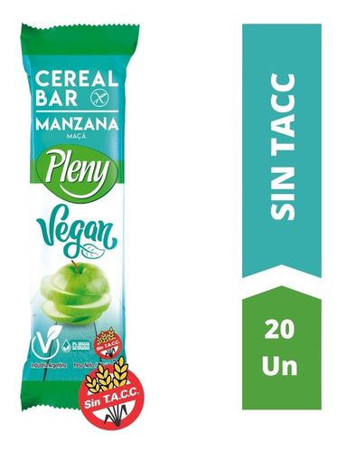 Barras De Cereal Pleny Vegan Manzana X 20 U. - Sin Tacc