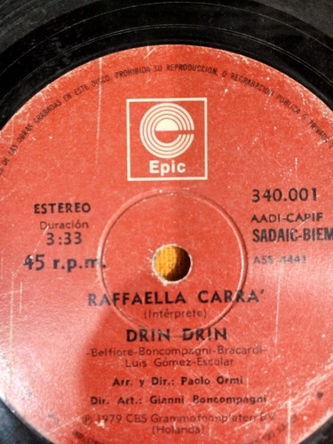 Raffaella Carra -drin Drin/santo Santo/vinyl Simple 1979 Vg+ (Usado)