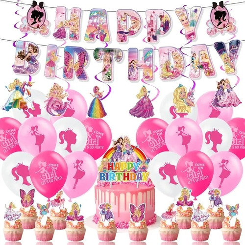 Set Cumpleaños Barbie Cotillon Decoracion, Fiestas + Globos 