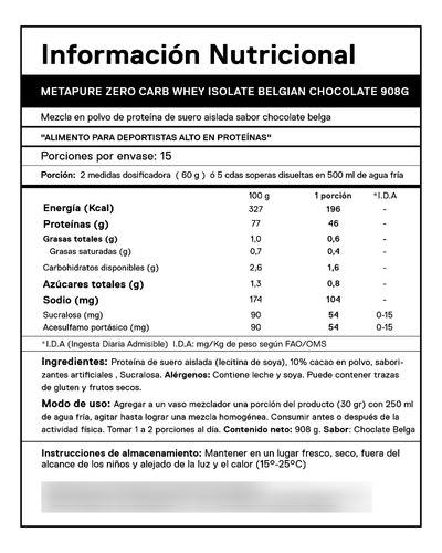 Proteina Metapure Whey Isolate Zero Carb 908gr Qnt