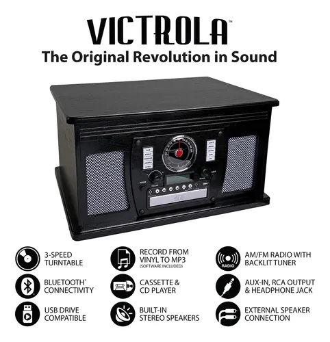 Reproductor 8 En 1 Bluetooth Tocadiscos 3 Velocidades Café O