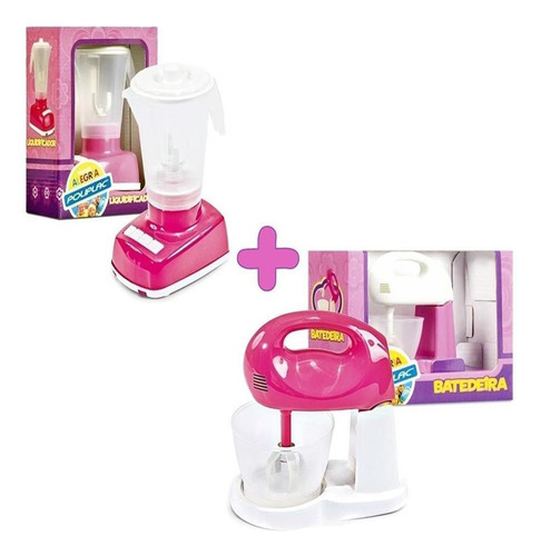 Kit Liquidificador E Batedeira Infantil Meninas - Poliplac Cor Rosa