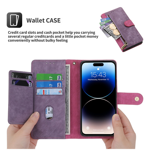 Funda Tipo Cartera De Piel Vegana De La Serie Huawei Con Bloqueo Rfid, Ranuras Para Tarjetas, Efectivo, Protección Total, Rojo Rosa