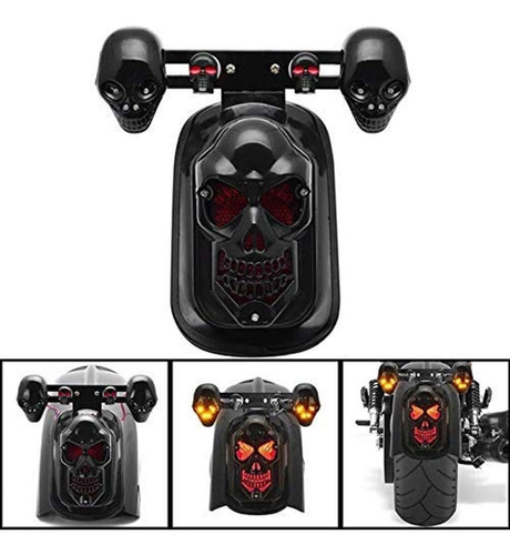 Luz Trasera De Freno De Calavera For Motocicleta + 2 Led