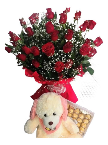 Ramo De Rosas Grande Bombones Peluche Envios