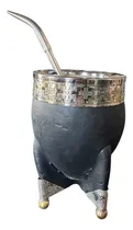 Comprar Mate Imperial Combinado Premium + Bombilla. Cuero Y Bronce Negro Combinado
