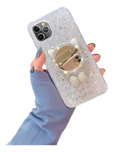 Funda Protectora Con Espejo De Maquillaje Con Purpurina Para