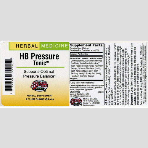 Herbs Etc. Hb Pressure Tonic Soporte Para La Presion 2oz Sabor Sin Sabor