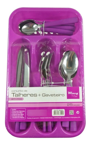 Jogo De Talheres Faqueiro Inox Porta Colher Garfo Faca 25pçs