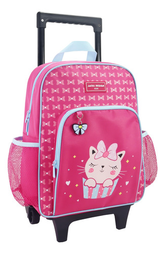 Mochila Com Rodinhas Escola Passeio Infantil Pimpolhos Bolsa Cor Rosa-chiclete Desenho Do Tecido Animais