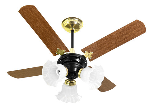 Ventilador De Teto New Zeta Venti-delta Latonado 4 Pás Mdf Cor Da Estrutura Preto Cor Das Pás Mogno Diâmetro 96 Cm Frequência 60 110v