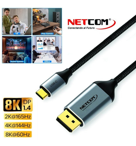 Cable Usb 3.1 Tipo C A Displayport Netcom Pvc Macho 1.8 M 8k