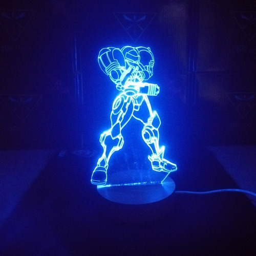 Lámpara 3d Samus Aran Metroid Base Madera