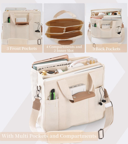 Canvas Tote Bag With Multi Pockets Crossbody Tote Bag