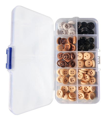 Imagen 2 de 7 de Set De 100 Botones De Madera Surtidos De 10mm - Incluye Caja