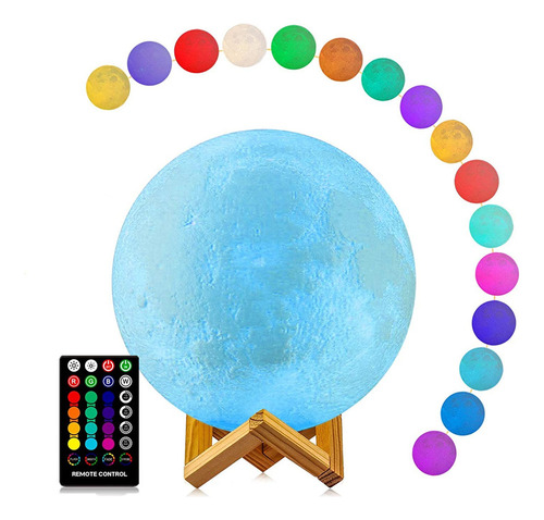 Luz Led Nocturna De Luna Con Soporte Y Mando A Distancia