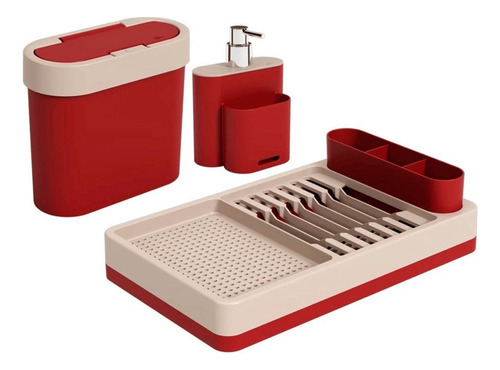 Kit Pia 3 Peças Flat Com Dispenser Escorredor E Lixeira Coza Cor Vermelho