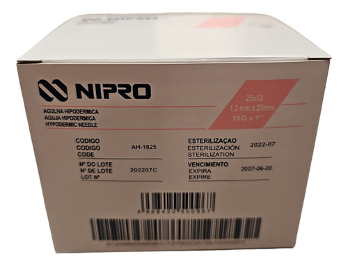 Aguja Hipodermica Nipro 18g X 1  Caja 100 Unidades