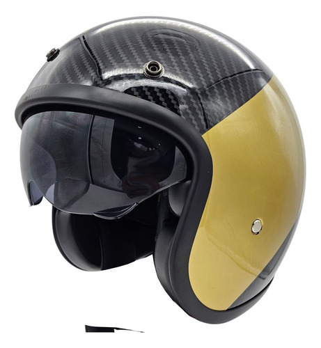 Casco Certificado Fibra Carbon Oro Chopper Retro Cafe Racer