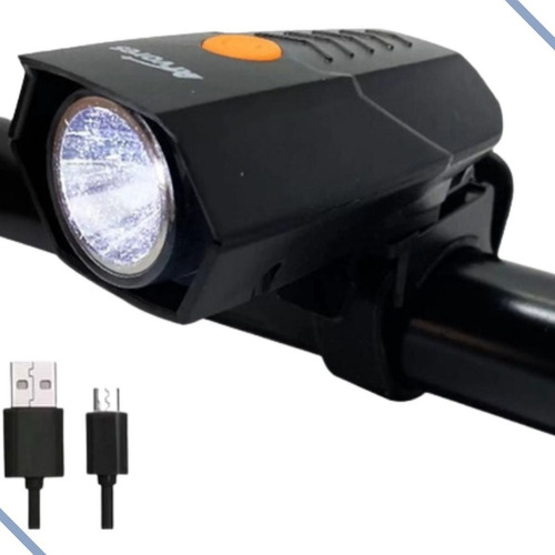 Farol, Lanterna De Bike Led Recarregável Usb Frontal Cor Preto