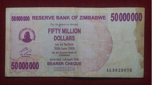 Billete 50000000 Dolares Zimbabwe 2008 Pick 57 