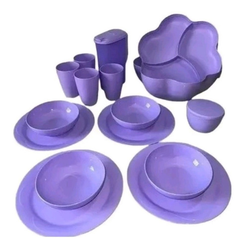Conjunto 16 Peças Lilás Tupperware Tigela Copo Jarra Pratos Lilás