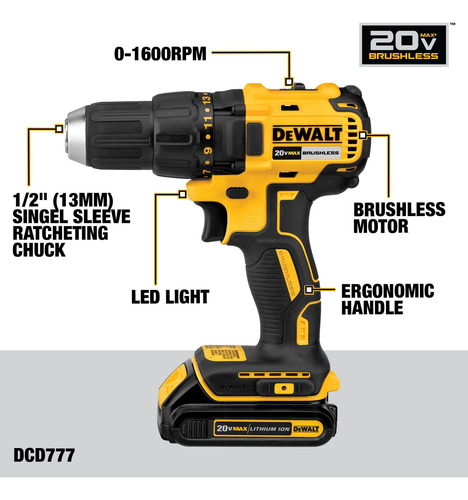 Taladro Inalámbrico Dewalt 20v Max Xr 2.0ah Dcd777d1