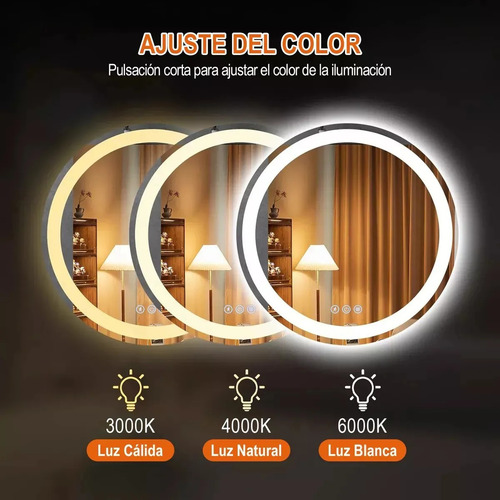 Umail Espejo Inteligente Baño 3modo Touch Moderna 50*50cm Antivaho, 3 Modos De Iluminación, Antifiebla De Alta Eficiencia