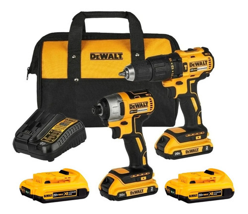 Combo Drill Dcd7781, Paraf Dcf7871, bolsa Dewalt y 2 murciélagos, color amarillo