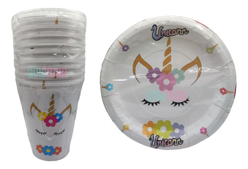 Unicornio.  Kit Fiesta Para 40 Niños, Platos, Vasos