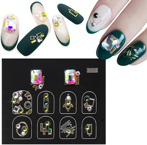 Angalaxy Calcomanías De Uñas 3d De Joya Esmeralda, Con Brill