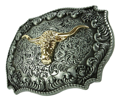 Vintage Grabado Oro Largo Cuerno Toro Cabeza Cinturón